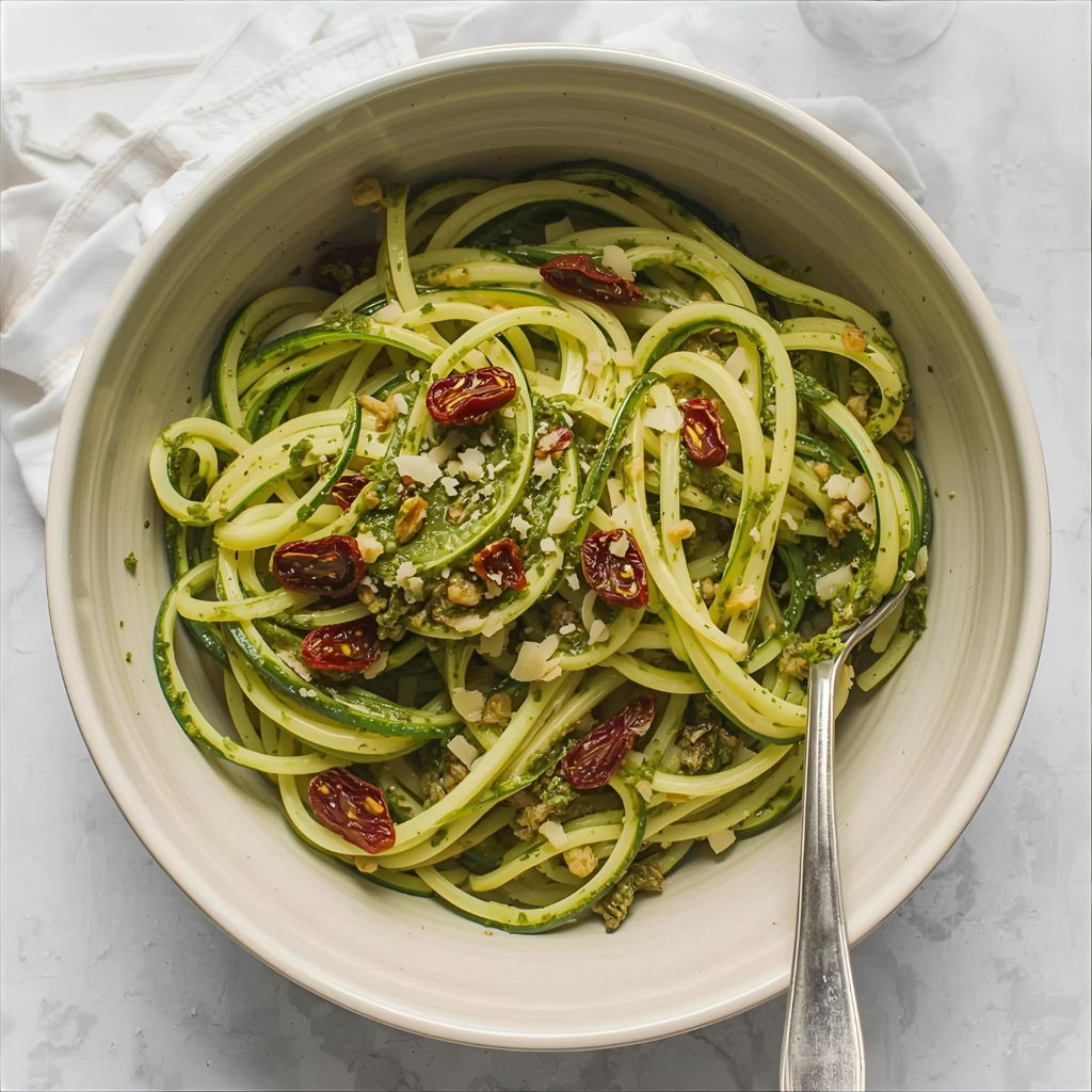 Zoodles de calabacín con pesto mediterráneo