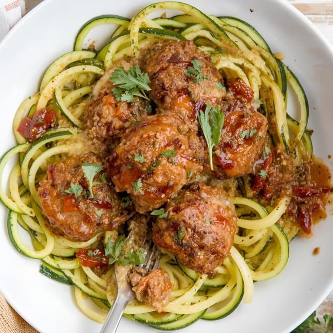 Albóndigas de pavo con fideos de calabacín