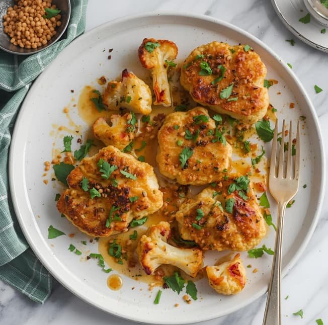 Bifes de coliflor al horno con salsa romesco