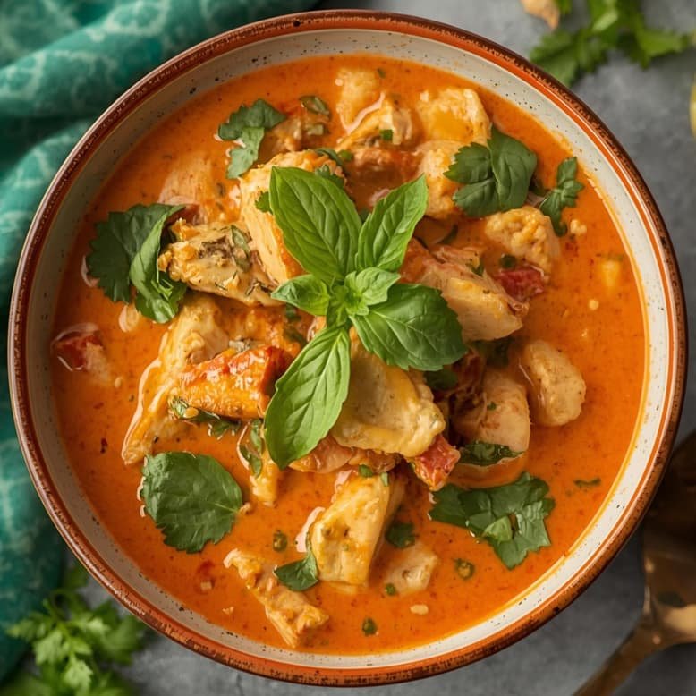 Curry tailandés de pollo con coco y vegetales