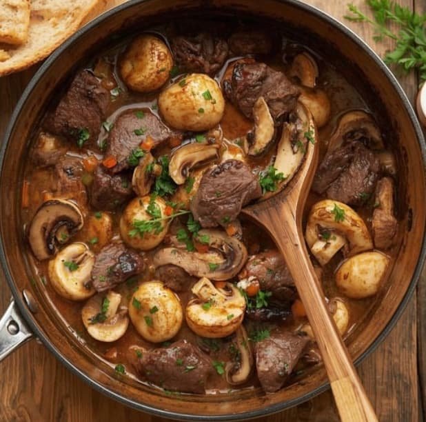 Estofado de res con champiñones y hierbas