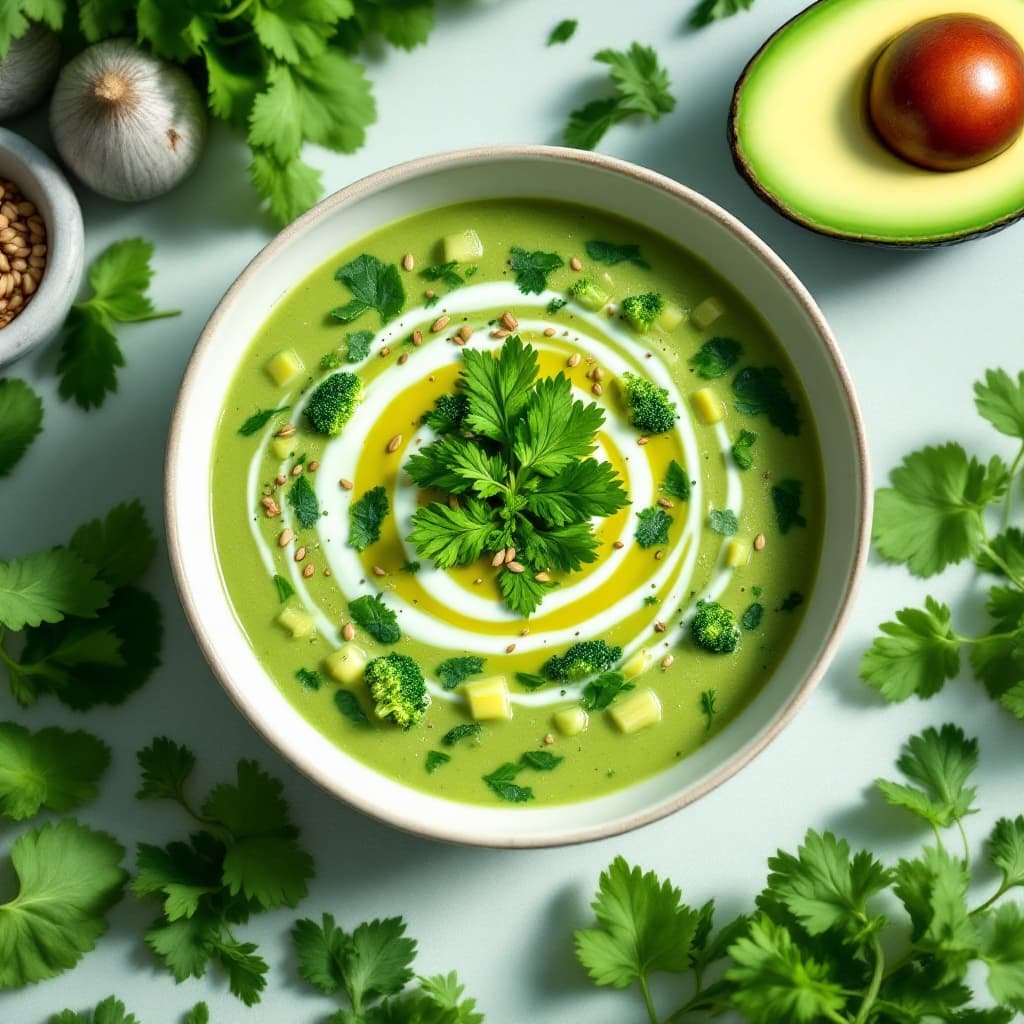 Sopa cremosa de vegetales verdes