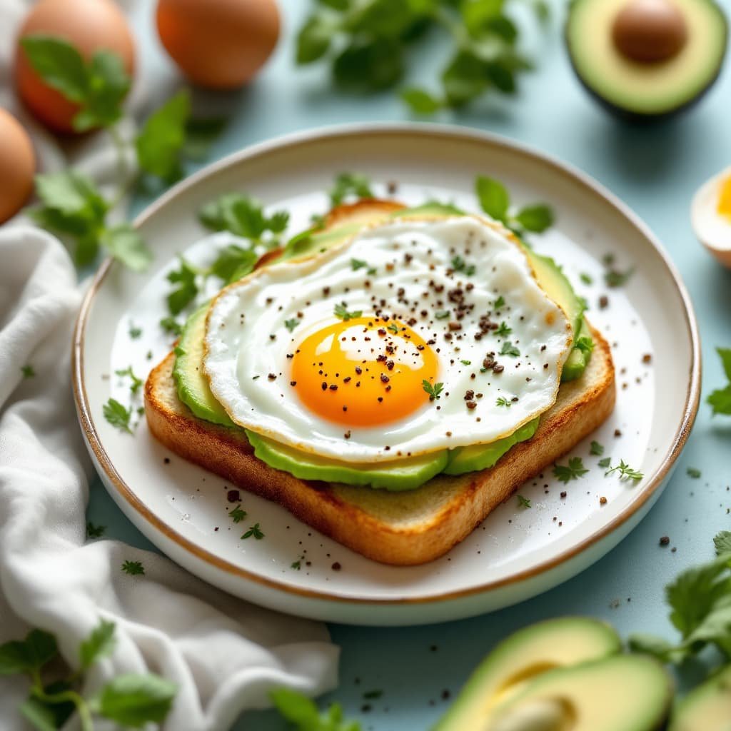 Tostada de pan nube con aguacate y huevo